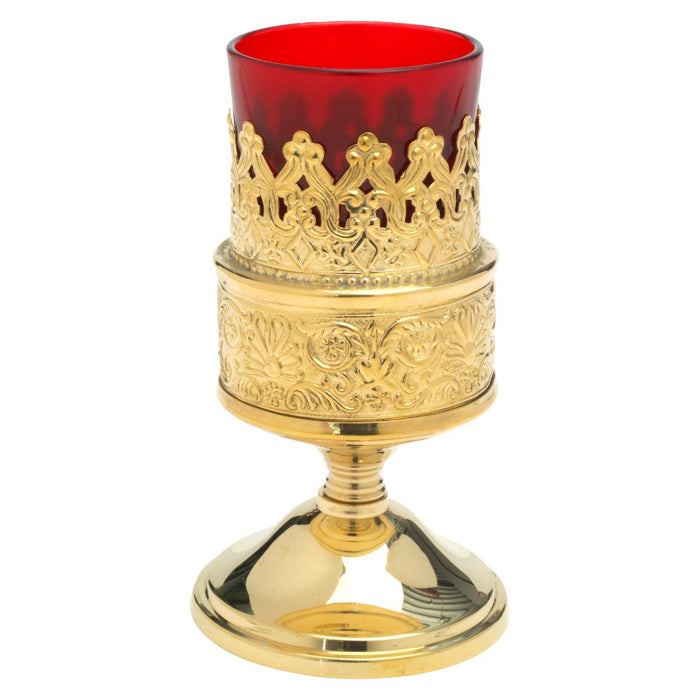 Standing Vigil Sanctuary Lamp - Gold Plated With Red Glass, 13cm / 5 Inches High