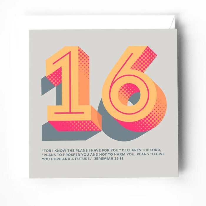 16th Birthday, Greeting Card With Bible Verse - Jeremiah 29 verse 11