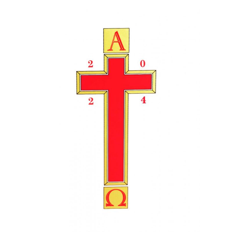 2024 Alpha Omega With Red Cross And Gold Edging Paschal Candle   2024 Alpha Omega With Red Cross And Gold Edging Paschal Candle Transfer Suitable For 2 To 3 Inch Diameter Candles Pt014 1200x1200 