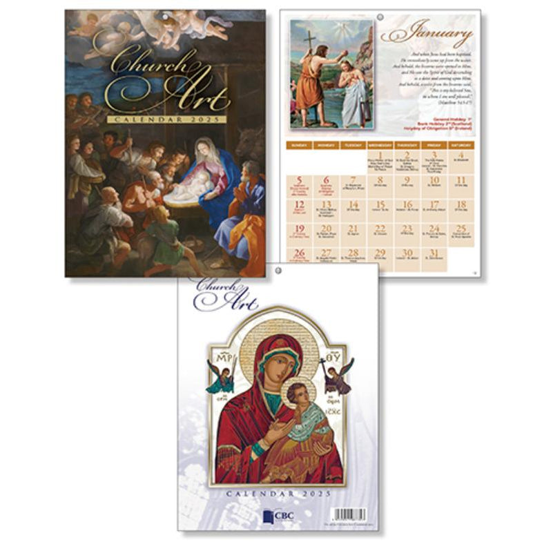 2025 Church Art Calendar, Our Lady of Perpetual Help and Nativity Scene