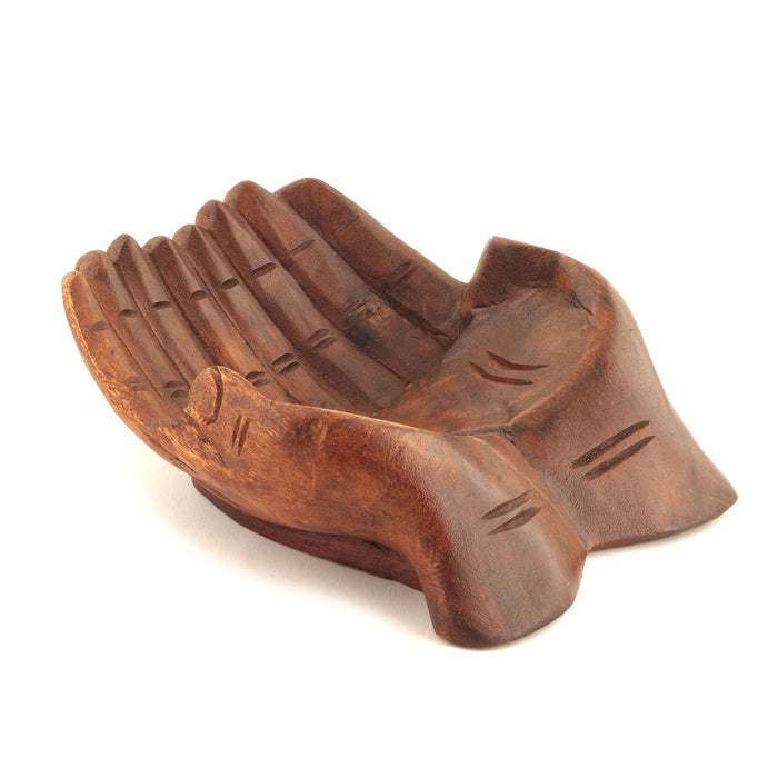 Cupped Praying Hands - Hand Carved From Suar Wood, Made In Indonesia 21cm In Length