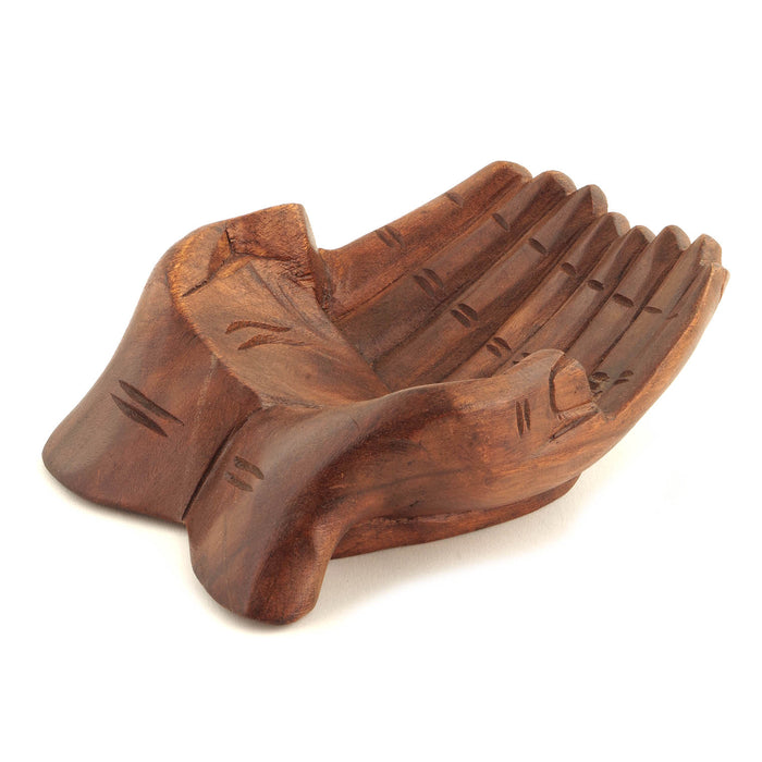 Cupped Praying Hands - Hand Carved From Suar Wood, Made In Indonesia 21cm In Length