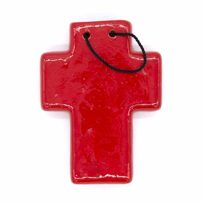 Hand Painted Ceramic Cross - Red Bird Design, Handmade In Mexico 14cm / 5.5 Inches High