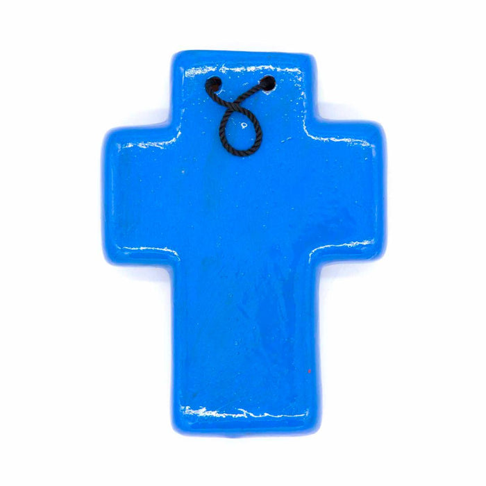 Hand Painted Ceramic Cross - Blue Bird Design, Handmade In Mexico 14cm / 5.5 Inches High