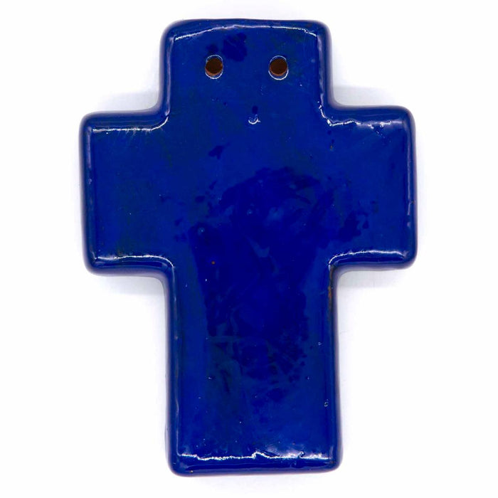 Hand Painted Ceramic Cross - Sunflower Design Dark Blue, Handmade In Mexico 14cm / 5.5 Inches High