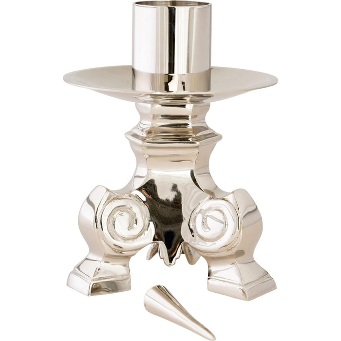 Nickel Silver Brass Candlestick, Baroque Design  6.25 Inches / 16cm High With 1.5 Inch / 3.5cm Diameter Candle Socket and Drip Tray