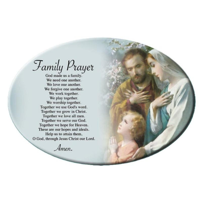Holy Family, Ceramic Oval Prayer Plaque 23cm / 9 Inches In Length