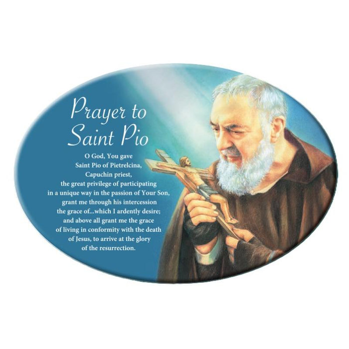 St. Padre Pio, Ceramic Oval Prayer Plaque 23cm / 9 Inches In Length