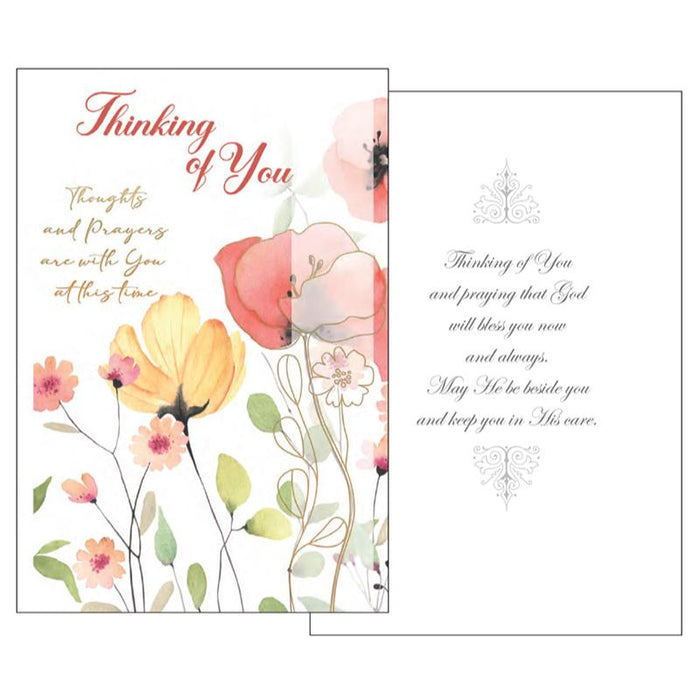 Thinking Of You - Thoughts and Prayers Are With You At This Time, Flower Design Greetings Card