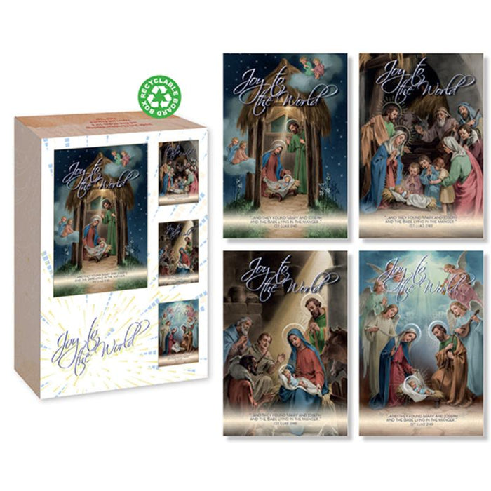 18 Boxed Christmas Cards - 4 Designs, Joy To The World