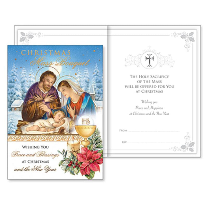 Christmas Mass Bouquet Greetings Card - Wishing You Peace and Blessings at Christmas, With Insert