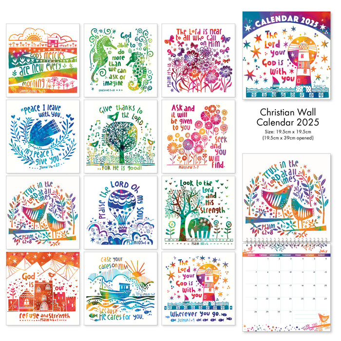 2025 Christian Wall Calendar, Bible Verse On Each Month Page Size 19.5cm Square