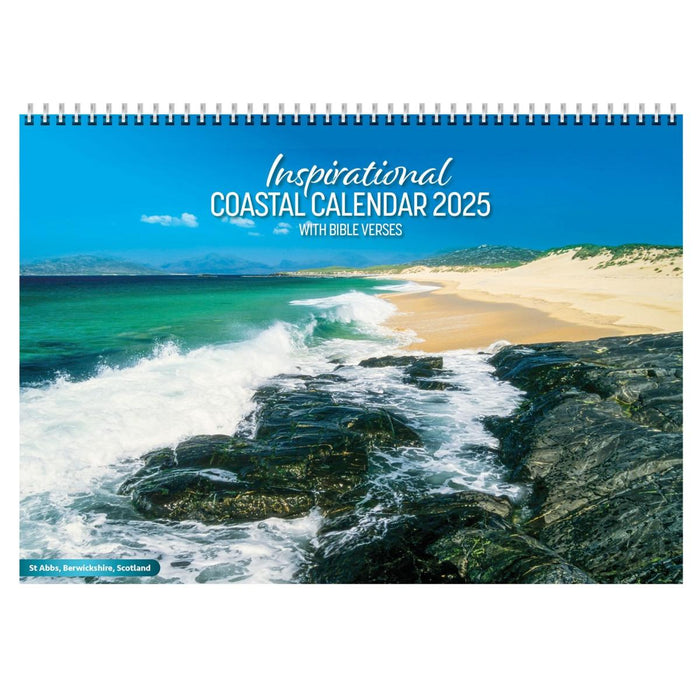 2025 Inspirational Coastal Calendar, With Bible Verses On Every Page, Size A4 When Closed