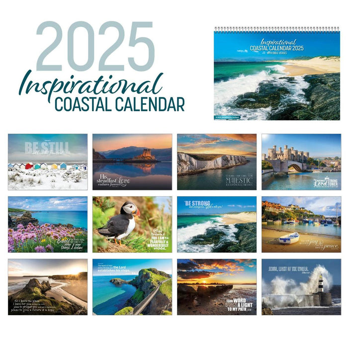 2025 Inspirational Coastal Calendar, With Bible Verses On Every Page, Size A4 When Closed