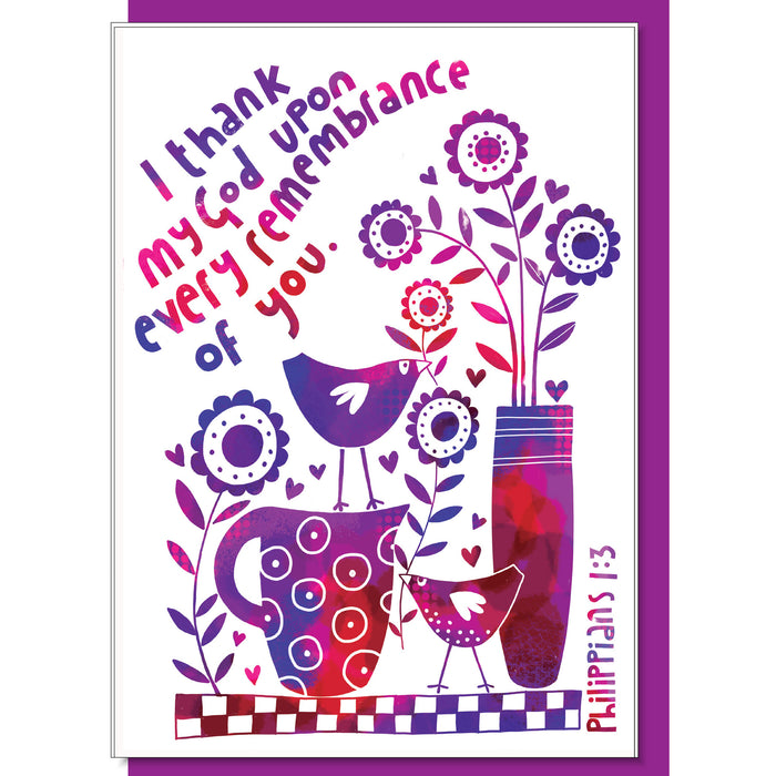 I Thank My God, Greetings Card With Bible Verse Philippians 1:3