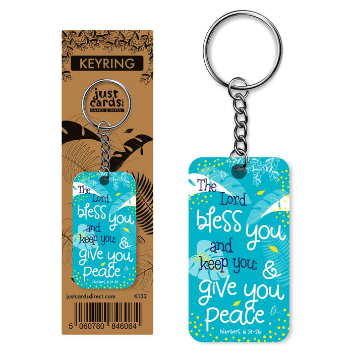 The Lord Bless You - Wooden Keyring on a Metal Keychain, Bible Verse Printed Both Sides