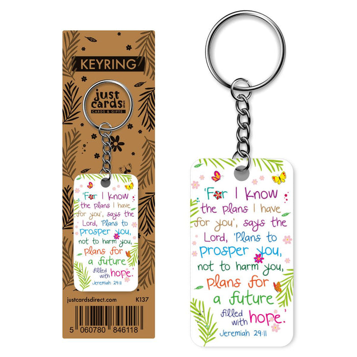 For I know The Plans - Wooden Keyring on a Metal Keychain, Bible Verse Printed Both Sides