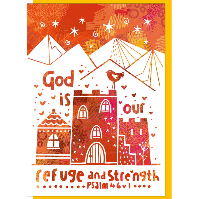 God Is Our Refuge And Strength, Greetings Card With Bible Verse Psalm 46:1