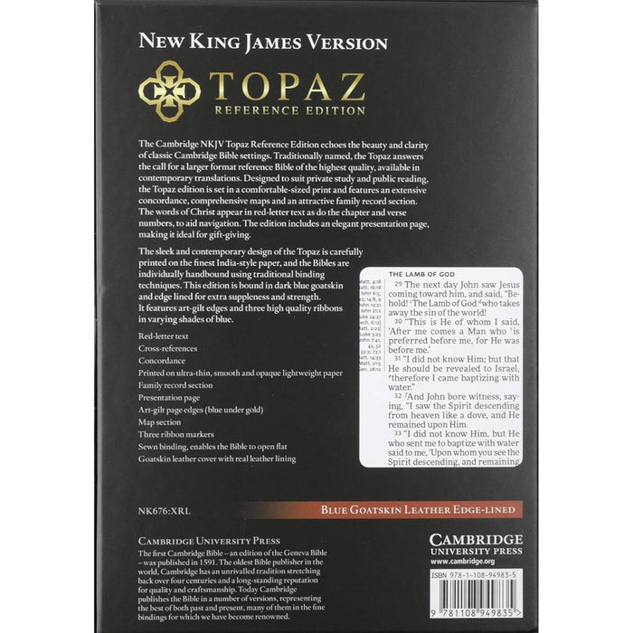 NKJV Topaz Reference Edition - Black Goatskin Leather, by Cambridge Bibles NK676:XRL