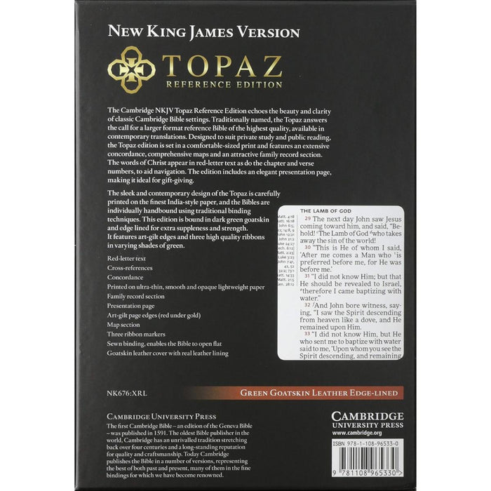 NKJV Topaz Reference Edition - Dark Green Goatskin Leather, by Cambridge Bibles NK676:XRL