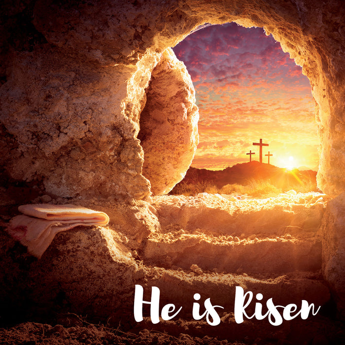 He Is Risen - Easter Greetings Cards Pack of 5, With Bible Verse On the Inside Romans 5:8