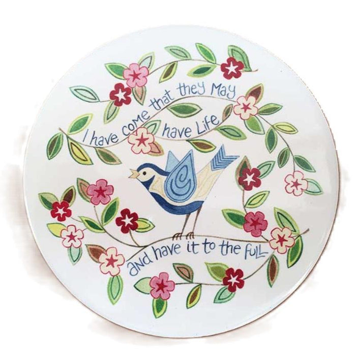 I Have Come That They May Have Life - Ceramic Coaster Garden Birds With Bible Verse - Size 10cm Diameter