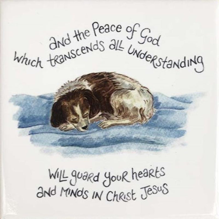 Peace of God - Ceramic Coaster Dog Design With Bible Verse, Size 10cm Square - Multi Buy Options Available