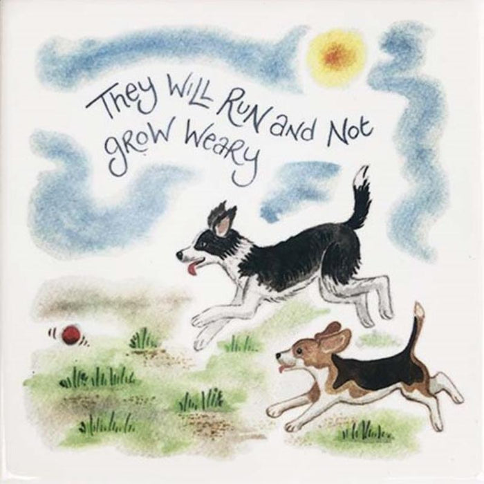 They will run and not grow weary - Ceramic Coaster Dog Design With Bible Verse, Size 10cm Square - Multi Buy Options Available