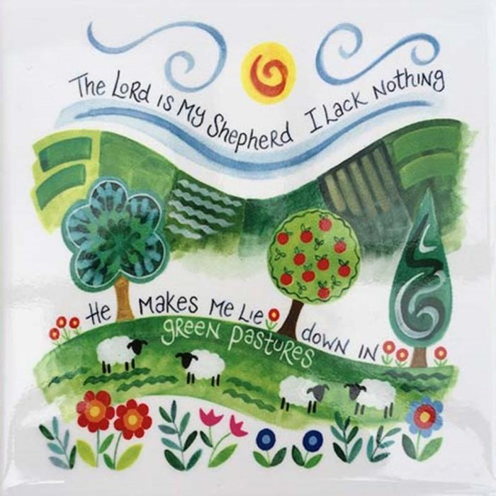 The Lord Is My Shepherd - Ceramic Coaster With Bible Verse, Size 10cm Square