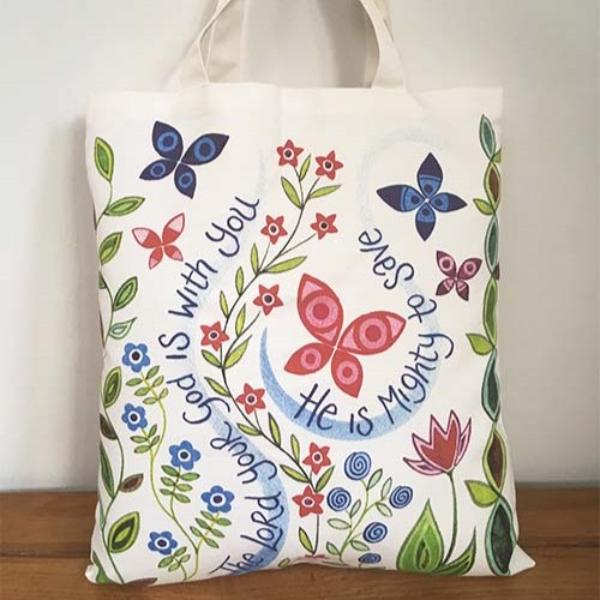 The Lord Your God Is With You - Canvas Tote Bag With Bible Verse - Size 38cm Wide