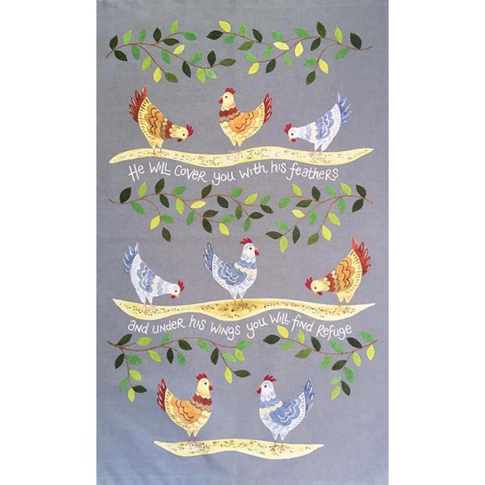 Under His Wings - 100% Cotton Tea Towel With Bible Verse Psalm 91:4 - Size 75cm x 47cm