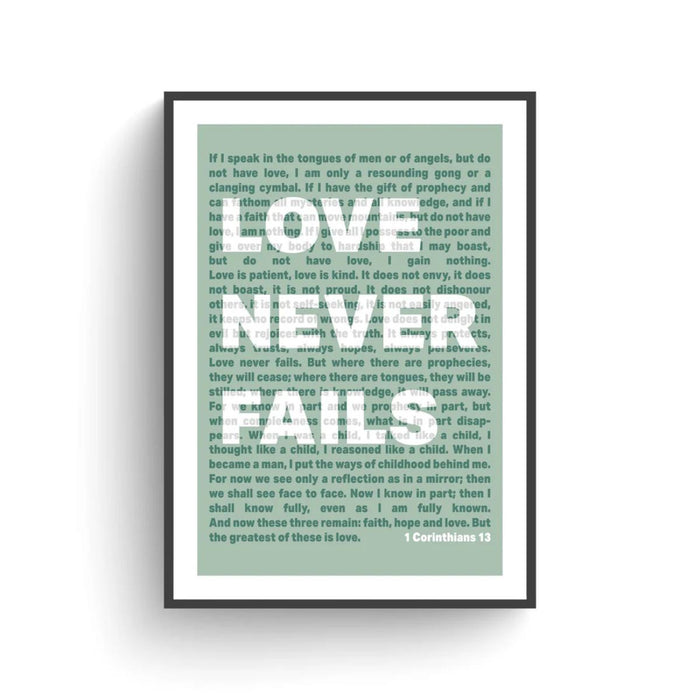 Love Never Fails - Green Unframed Poster Print Available In Two Sizes - A4 and A3