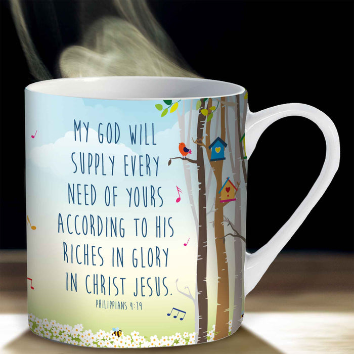 My God will Supply Every Need - Gift Boxed Bone China Mug With Bible Verse Philippians 4:19