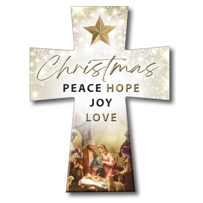 Peace, Hope, Joy, Love - Resin Cast Christmas Standing Cross 10cm / 4 Inches High