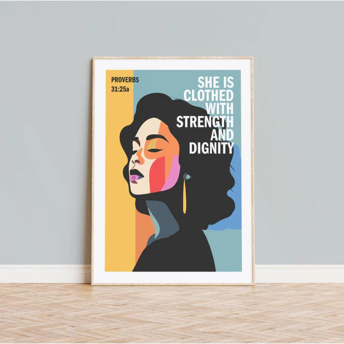 She Is Clothed With Strength And Dignity - Blue/Green Unframed Poster Print, Available In Two Sizes - A4 and A3