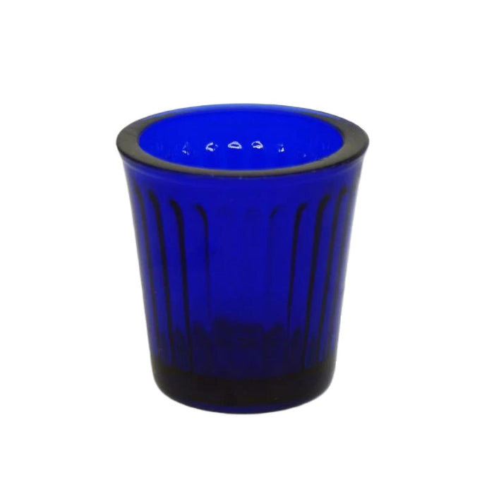 Blue Coloured Votive Lamp Glass With Ribbed Lined Internal Design