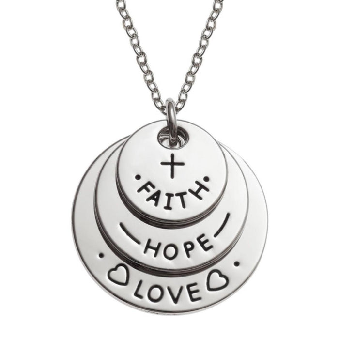 Faith, Hope and Love Sentiment Necklace - 23mm In Diameter, complete with 18 Inch length chain