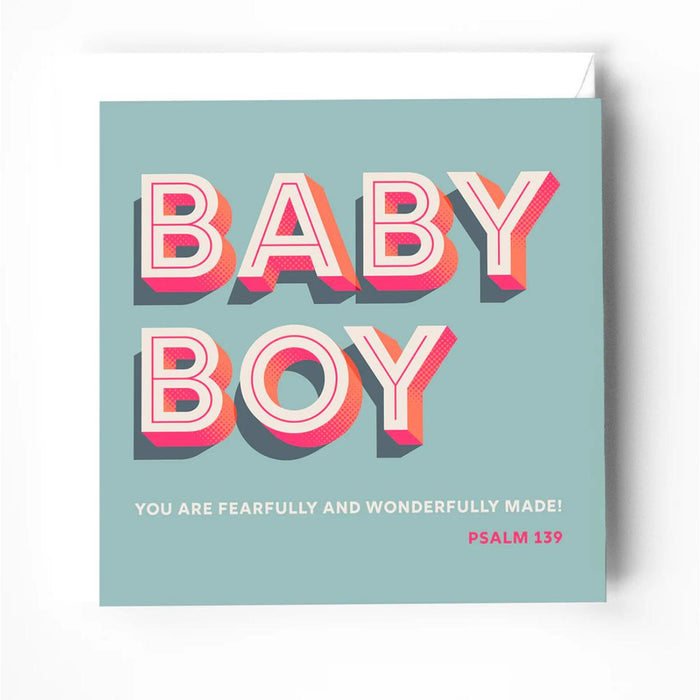 Baby Boy Greeting Card With Bible Verse - From Psalm 139 You Are Fearfully And Wonderfully Made