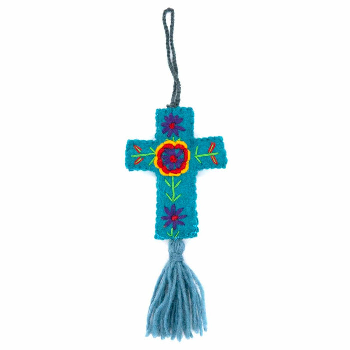 Hanging Felt Crosses - Handmade In Nepal, Available In 3 Colours 15cm / 6 Inches High