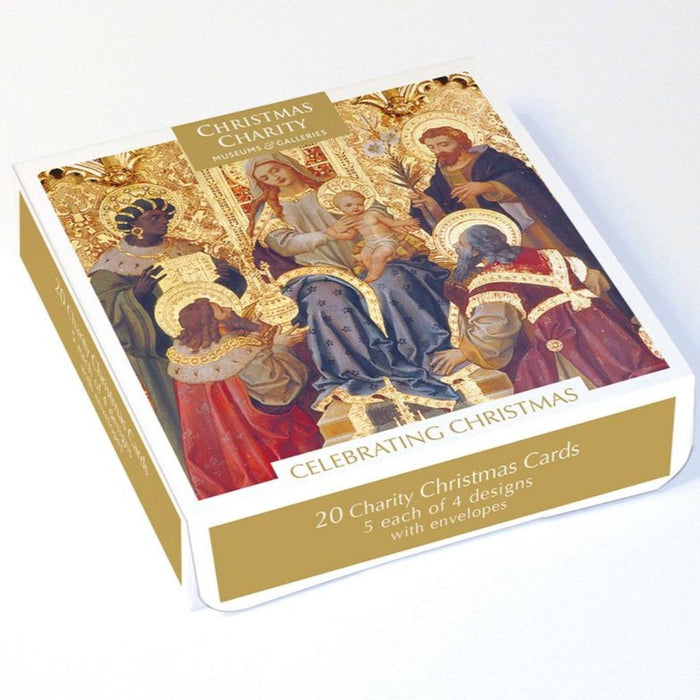 Celebrating Christmas - Box of 20 Religious Christmas Cards, With 4 Different Designs