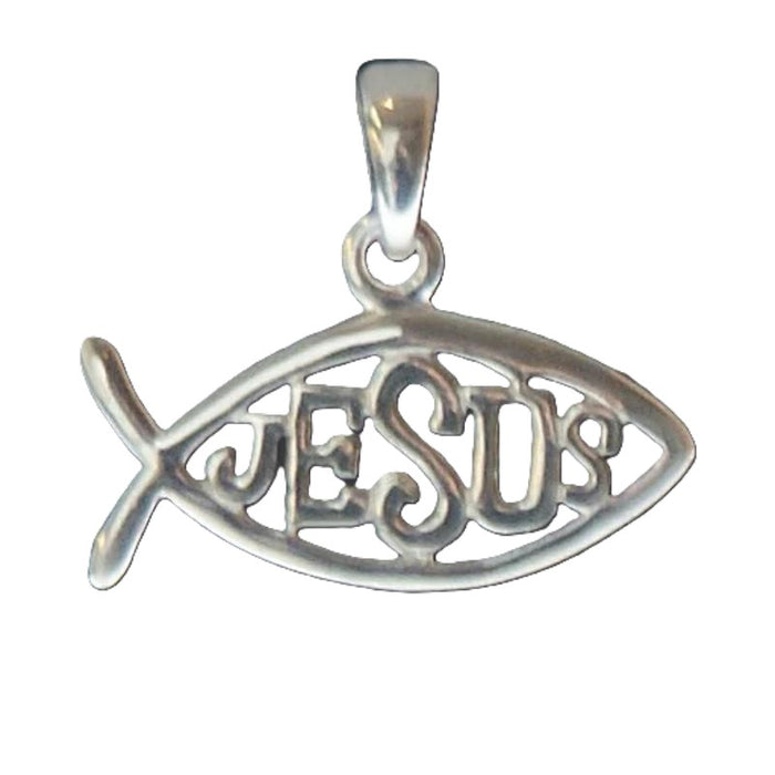 Christian Fish Ichthys Design, Sterling Silver Pendant 21mm Wide