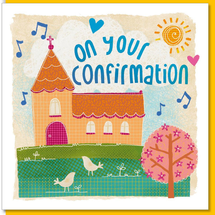 Confirmation Day Greetings Card, Church Design - With Bible Verse Psalm 96:1