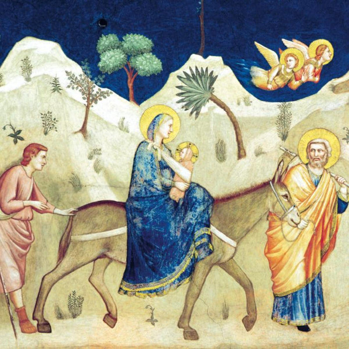 Flight Into Egypt, by Giotto di Bondone - Christmas Masterpieces - Pack of 8 Square Christmas Cards