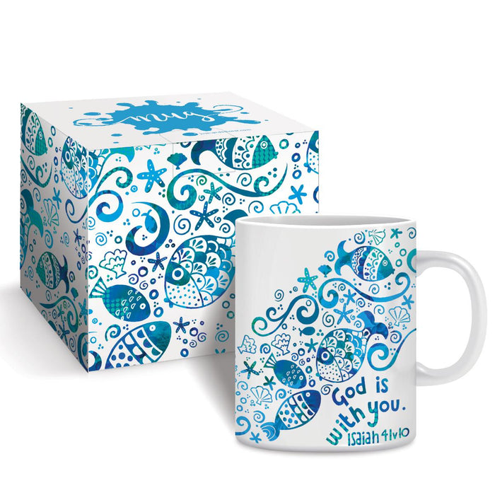 God Is With You, Gift Boxed Bone China Mug Boat Design With Bible Verse Isaiah 41:10 - Size 9cm / 3.5 Inches High