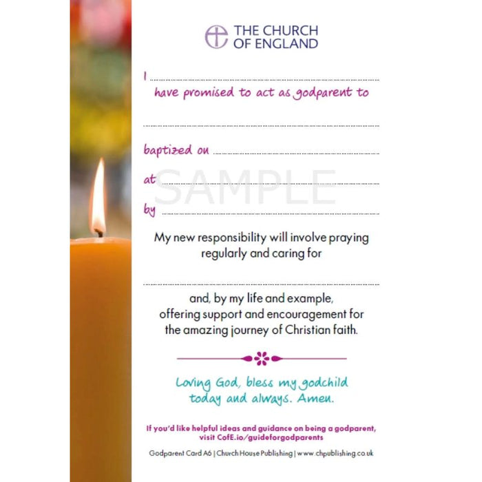 Godparent Keepsake Card - Pack of 50 A6 Size, by Church House Publishing