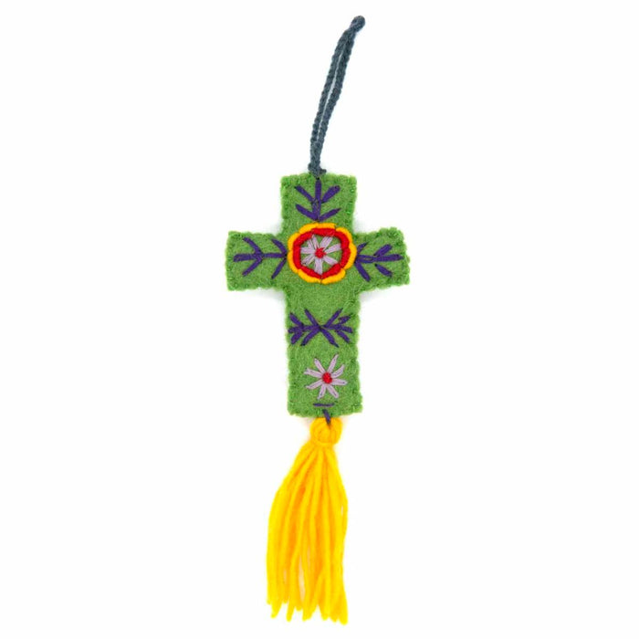 Hanging Felt Crosses - Handmade In Nepal, Available In 3 Colours 15cm / 6 Inches High