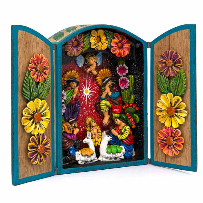 Hand Made and Painted Arched Nativity Retablo, 17cm / 6.75 Inches High