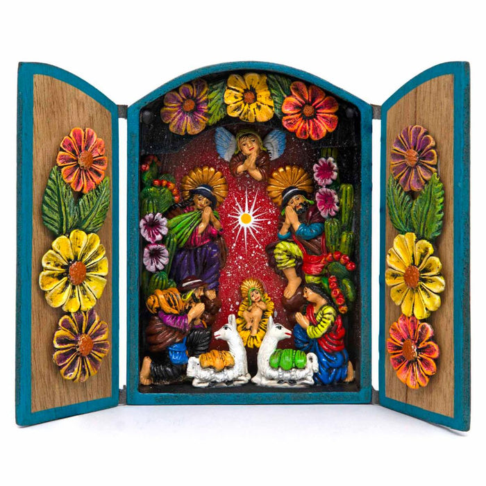 Hand Made and Painted Arched Nativity Retablo, 17cm / 6.75 Inches High