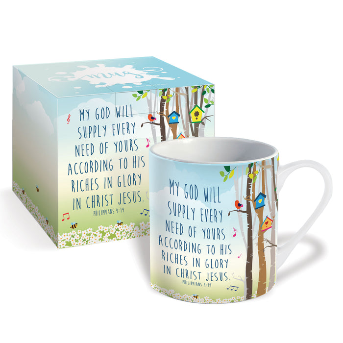 My God will Supply Every Need - Gift Boxed Bone China Mug With Bible Verse Philippians 4:19