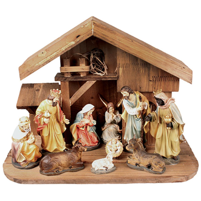 Nativity Crib Set, 11 Handpainted Resin Figures 15cm / 6 Inches High and 37cm / 14.5 Inch Wide Stable